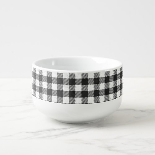 Checkered Plaid Black And White Soup Mug