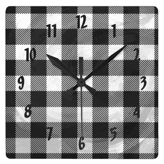 Checkered Plaid Black And White Square Wall Clock