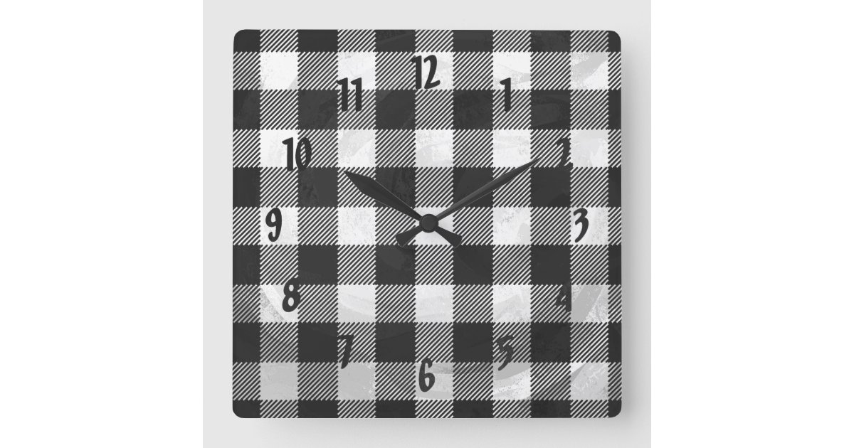 Checkered Plaid Black And White Square Wall Clock Zazzle