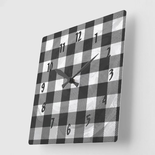 Checkered Plaid Black And White Square Wall Clock Zazzle