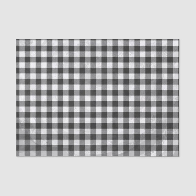 Checkered Plaid Black And White Tissue Paper (Front)
