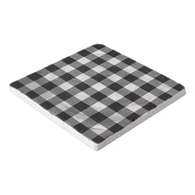 Checkered Plaid Black And White Trivet (Corner)