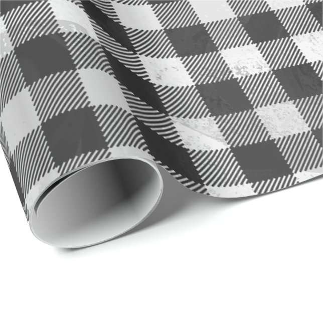 Checkered Plaid Black And White Wrapping Paper (Roll Corner)