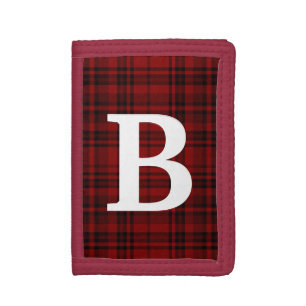 CHECKERED PLAID BLACK RED CUSTOMIZE TYPOGRAPHY TRI-FOLD WALLET