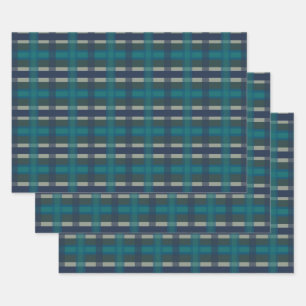 Checkered Plaid Blue Green Plaid And Turquoise Wrapping Paper Sheets