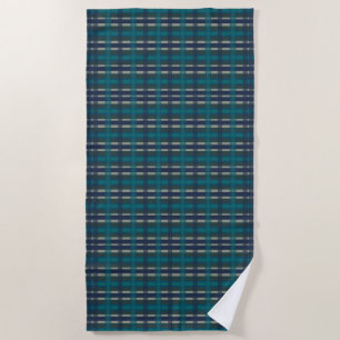 Checkered Plaid Blue Green Purple And Turquoise Beach Towel