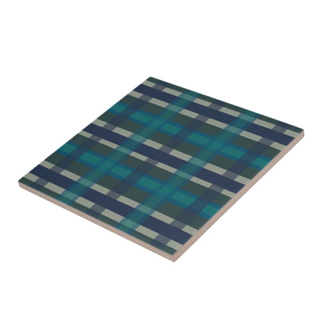 Checkered Plaid Blue Green Purple And Turquoise Ceramic Tile (Side)