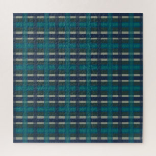 Checkered Plaid Blue Green Purple And Turquoise Jigsaw Puzzle