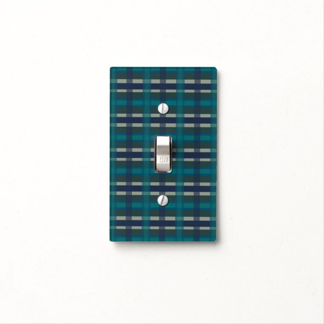 Checkered Plaid Blue Green Purple And Turquoise Light Switch Cover (In Situ)