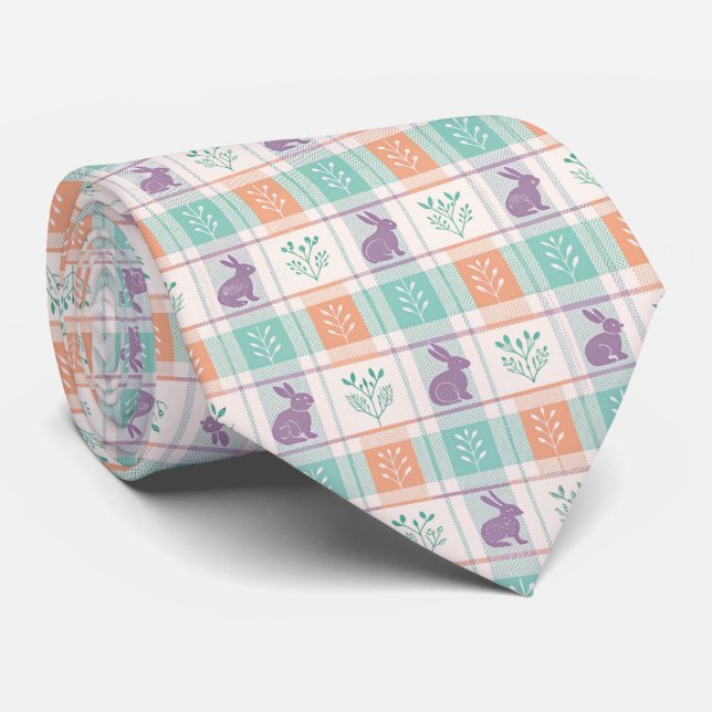 Checkered Plaid Easter   Neck Tie (Rolled)