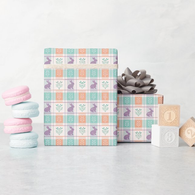 Checkered Plaid Easter   Wrapping Paper (Baby Shower)
