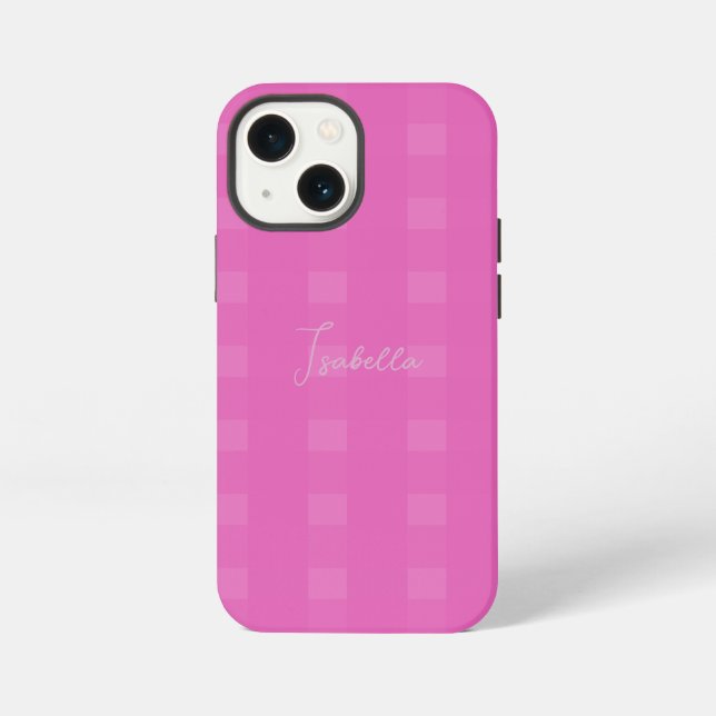 Checkered Plaid Pattern Add Name or Initials Pink Iphone Case (Back)