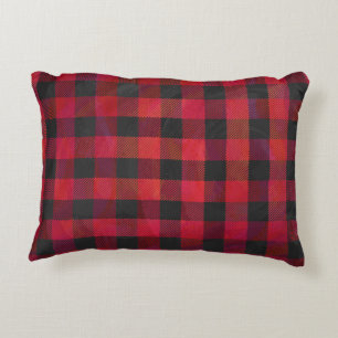 Checkered Plaid Red and Black Accent Pillow