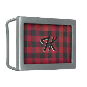Checkered Plaid Red and Black Belt Buckle
