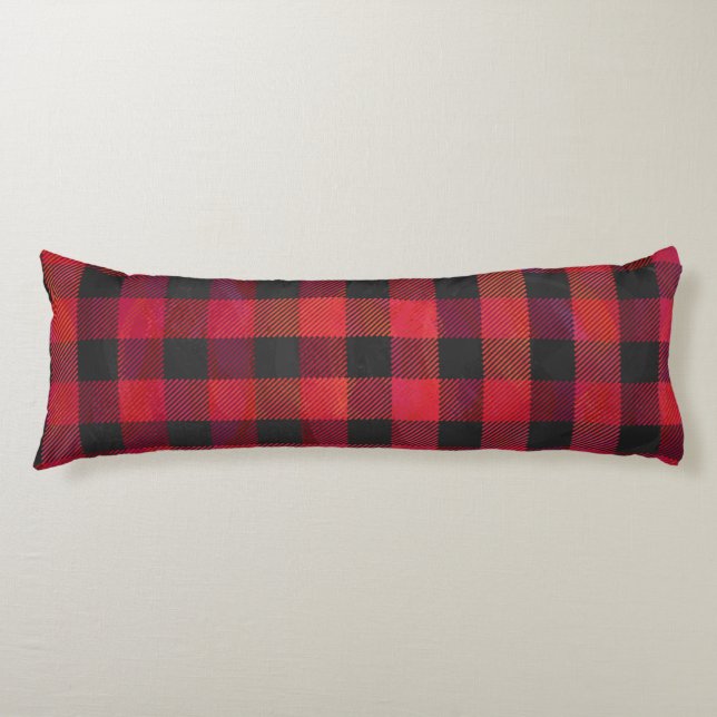 Checkered Plaid Red and Black Body Pillow (Front)