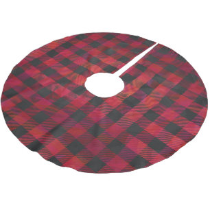Checkered Plaid Red and Black Brushed Polyester Tree Skirt