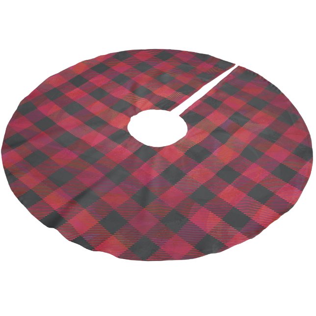 Checkered Plaid Red and Black Brushed Polyester Tree Skirt (Angled)