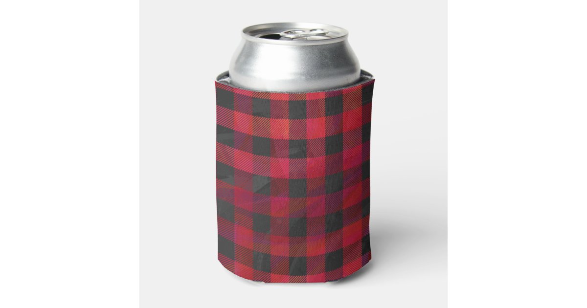 Checkered Plaid Red And Black Can Cooler Zazzle 3372