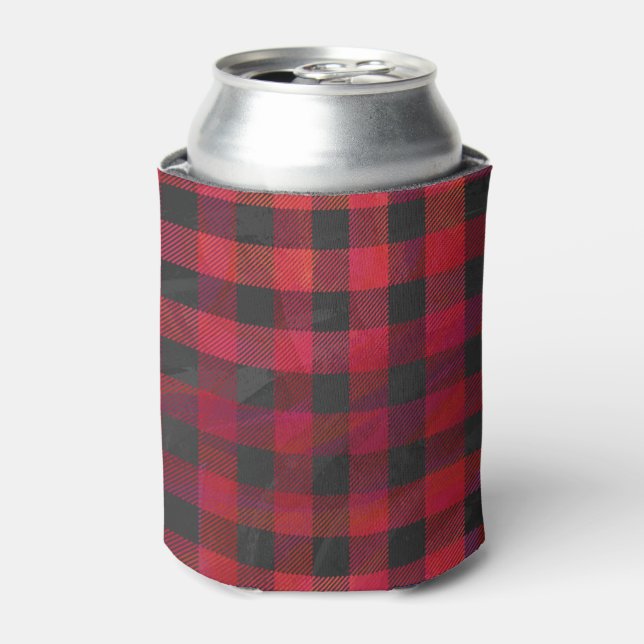 Checkered Plaid Red and Black Can Cooler (Can Front)