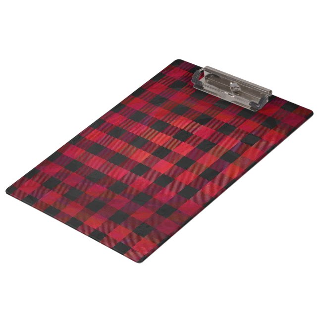 Checkered Plaid Red and Black Clipboard (Angled)