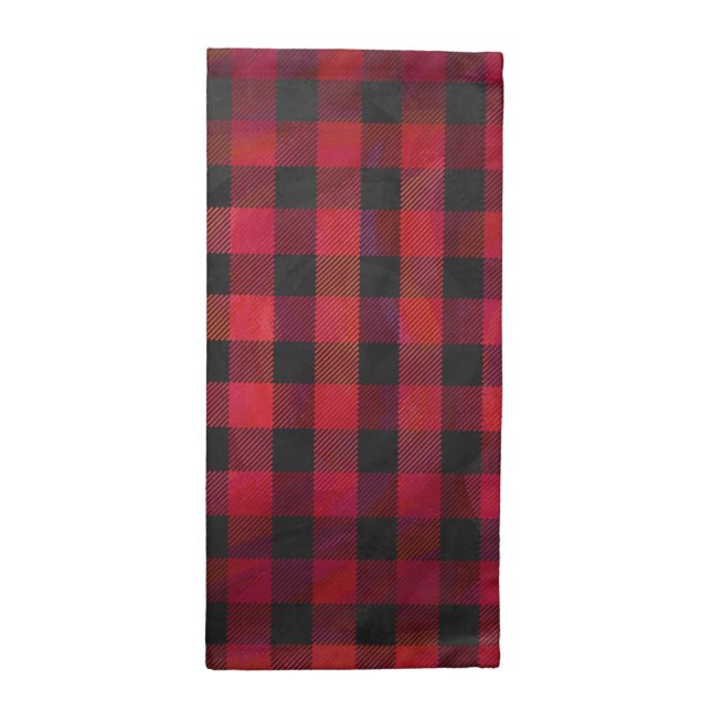 Checkered Plaid Red and Black Cloth Napkin (Half Fold)