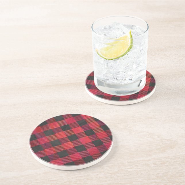 Checkered Plaid Red and Black Coaster (Side)