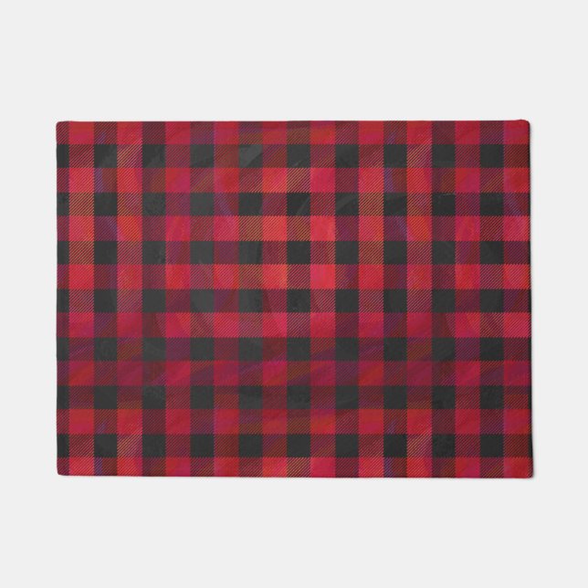 Checkered Plaid Red and Black Doormat (Front)