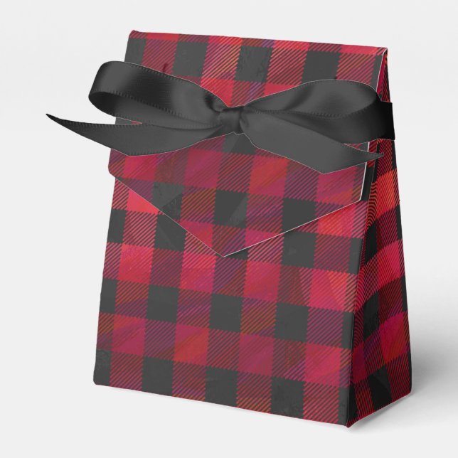 Checkered Plaid Red and Black Favor Boxes (Front Side)