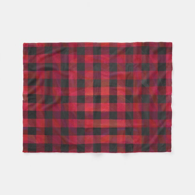 Checkered Plaid Red and Black Fleece Blanket (Front (Horizontal))