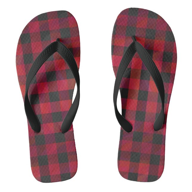 Checkered Plaid Red and Black Flip Flops (Footbed)