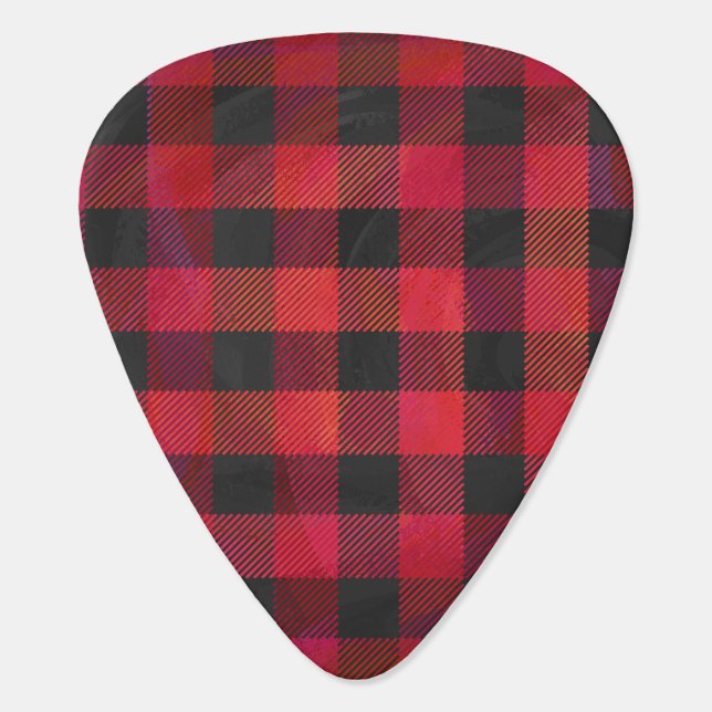 Checkered Plaid Red and Black Guitar Pick (Back)