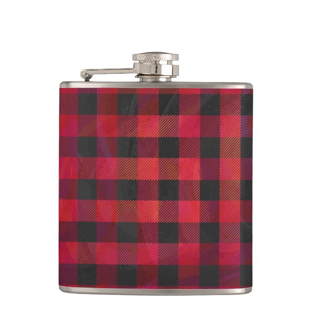 Checkered Plaid Red and Black Hip Flask (Front)