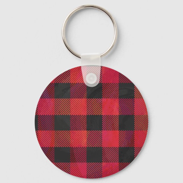 Checkered Plaid Red and Black Keychain (Front)