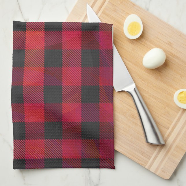 Checkered Plaid Red and Black Kitchen Towel (Quarter Fold)