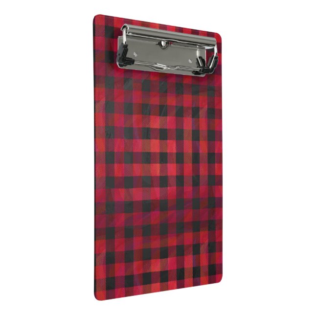 Checkered Plaid Red and Black Mini Clipboard (Angled)