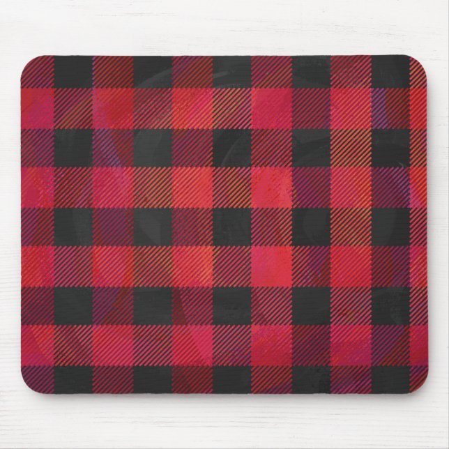 Checkered Plaid Red and Black Mouse Pad (Front)