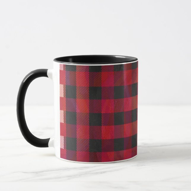 Checkered Plaid Red and Black Mug (Left)