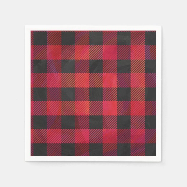 Checkered Plaid Red and Black Napkins (Front)