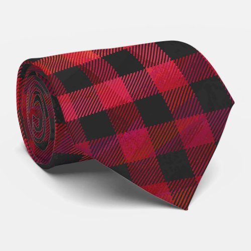 Checkered Plaid Red and Black Neck Tie