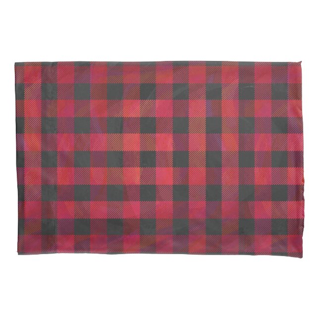 Checkered Plaid Red and Black Pillow Case (Front)