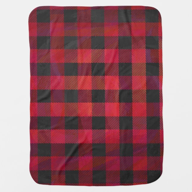 Checkered Plaid Red and Black Receiving Blanket (Front)