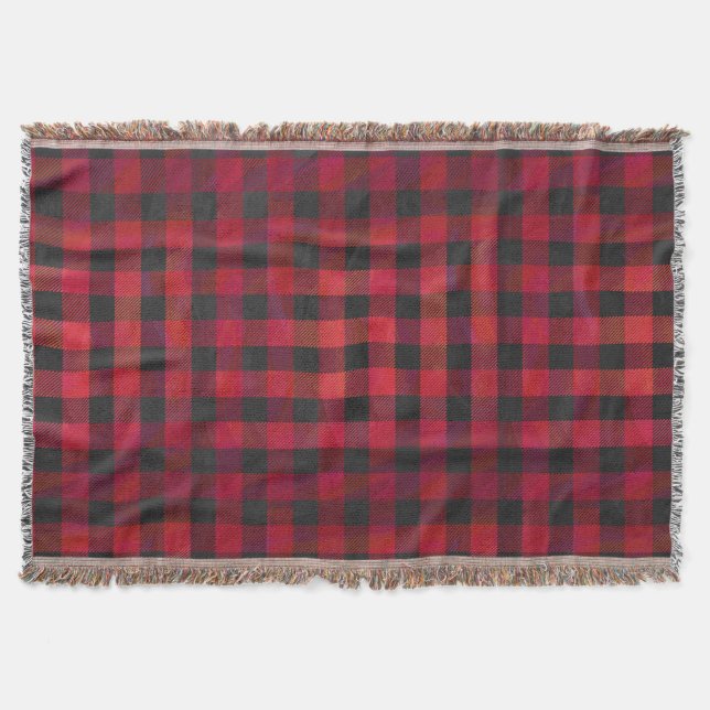 Checkered Plaid Red and Black Throw Blanket (Front)