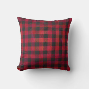 Checkered Plaid Red and Black Throw Pillow