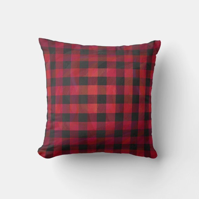 Checkered Plaid Red and Black Throw Pillow (Front)