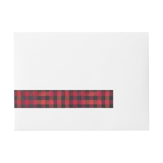 Checkered Plaid Red and Black Wrap Around Address Label (Front)