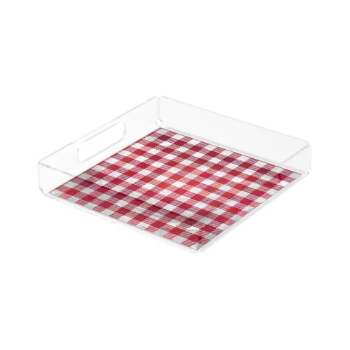 Checkered Plaid Red and White Acrylic Tray