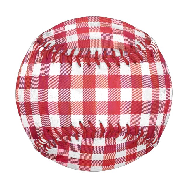 Checkered Plaid Red and White Baseball (Front)