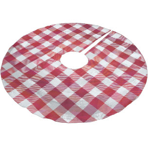 Checkered Plaid Red and White Brushed Polyester Tree Skirt
