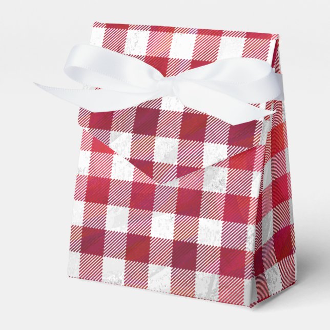 Checkered Plaid Red and White Favor Boxes (Front Side)