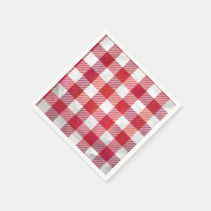 Checkered Plaid Red and White Napkins
